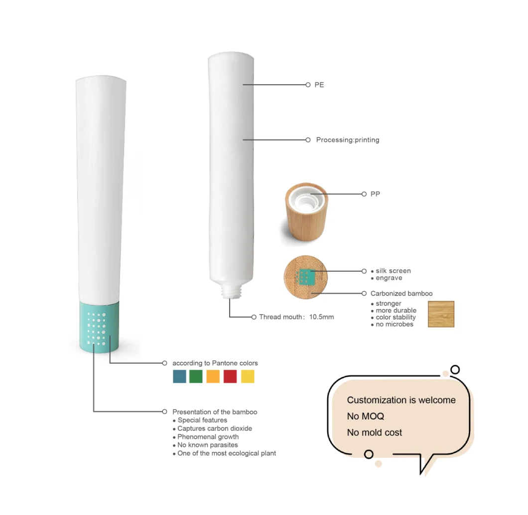 Biodegrade Bamboo Packaging for Skin Care Plastic Tube Cosmetic Beauty Bamboo Cap Packaging with Custom Logo